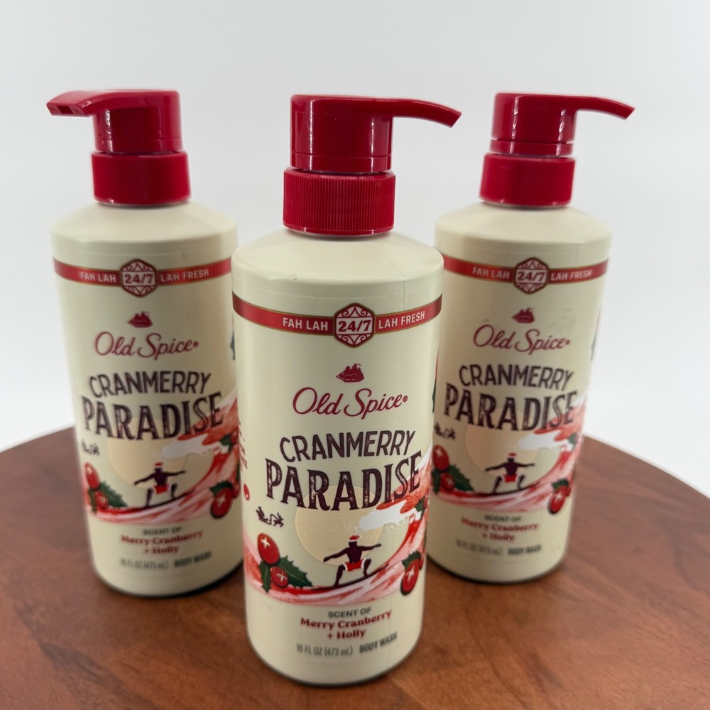 Old Spice Cranberry Paradise Body Wash Merry Cranberry Holly 16oz Pump Lot of 3